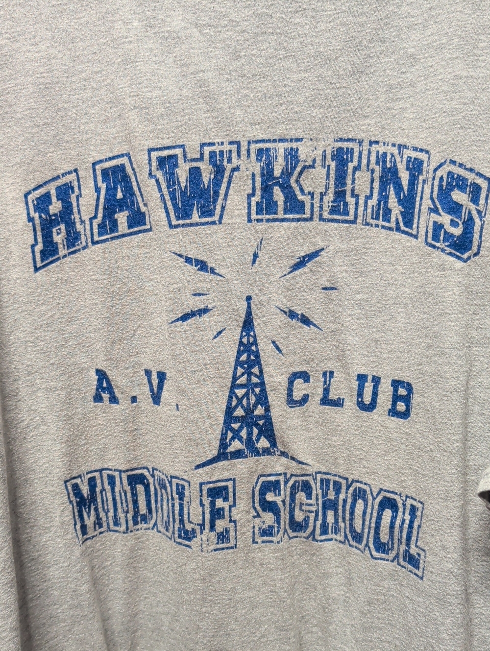 Anvil Gray T-Shirt with Blue Hawkins Middle School Print
